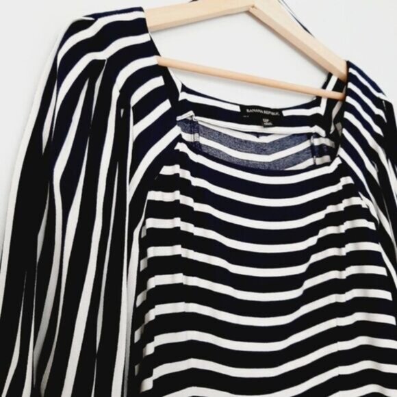 BANANA REPUBLIC Puff Sleeve Boho Square Neck Stripped Crop Blouse Sz S - Picture 6 of 13